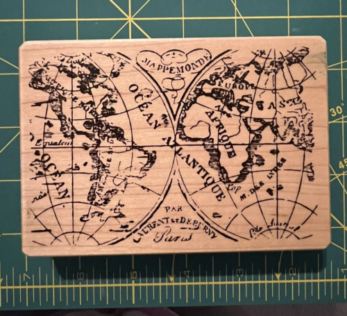 Wood Mounted Rubber Stamp Mappemonde Medieval Map of the World History Etymology