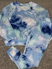 Justice Collection X Blue Tie Dye Velour Pullover Sz 14  Joggers Sz 12