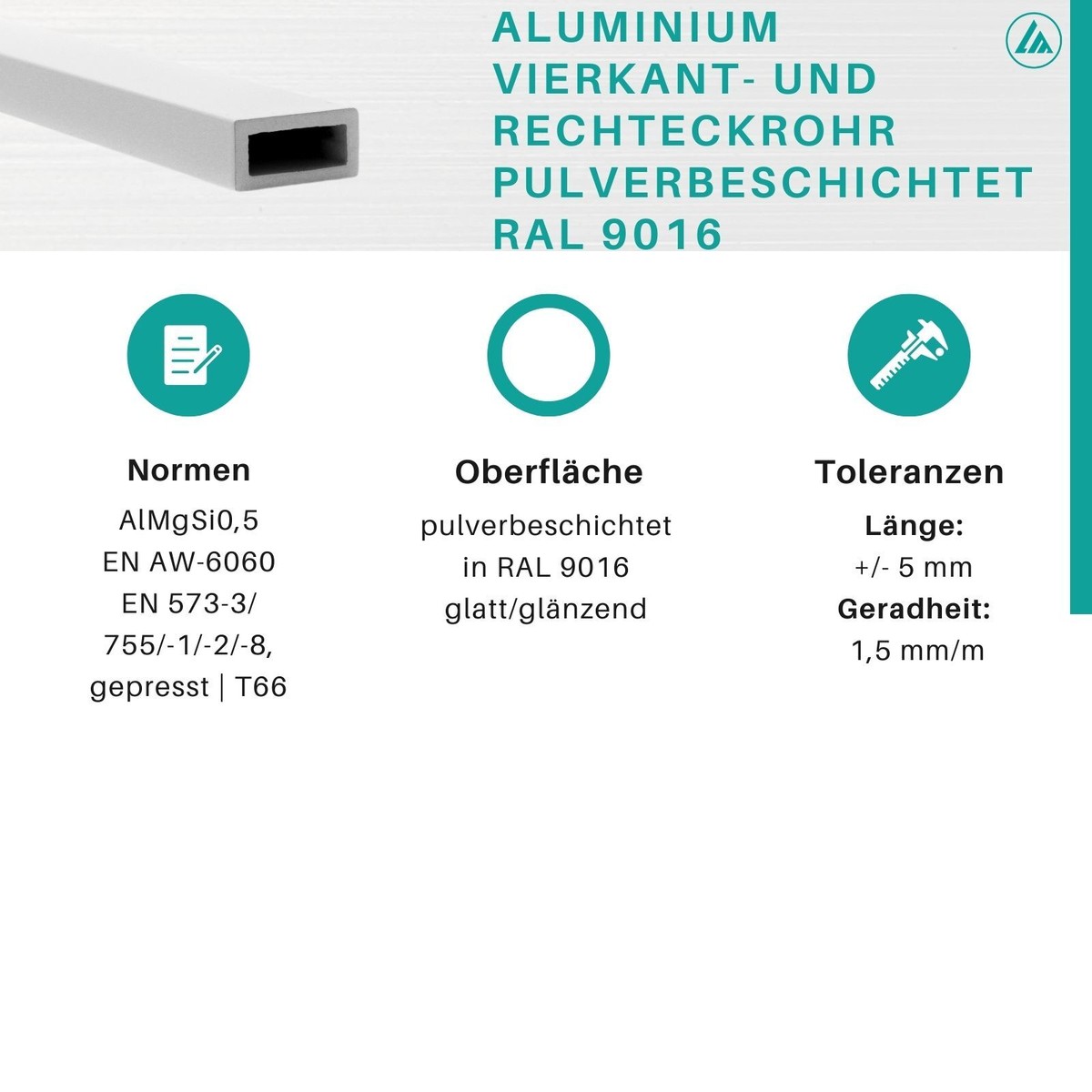Aluminium Rechteckrohr Pulverbeschichtet - 50x30x2 Mm, 2000 Mm Länge, Anthrazit RAL 7016