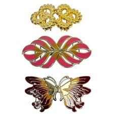 Vintage Gold Tone Cloisonne Belt Buckles Lot Of 3 Butterfly Gold Tone Knot
