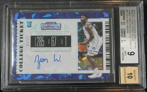 2019 ZION WILLIAMSON Contenders DP RPS College Ticket Auto Cracked Ice /23 BGS 9