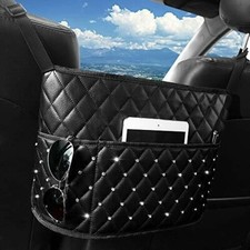 Car Net Pocket Handbag Holder Leather Rhinestone Car Purse Holder Between Seats