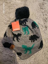 Ahaha Boys Dinosaur Warm Winter Hat Pompon Gray New
