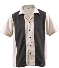 Vintage repro button up beige Bowling Shirt Gabardine Sheen Hemd Rockabilly 50's