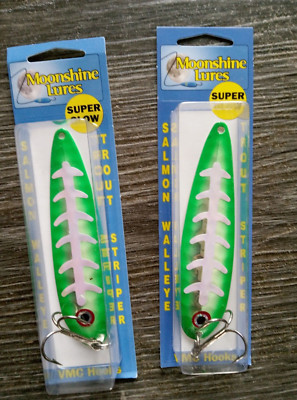 Moonshine 4 1/2'' Magnum Half Moon Silver Series Trolling Spoons Green Splice USA