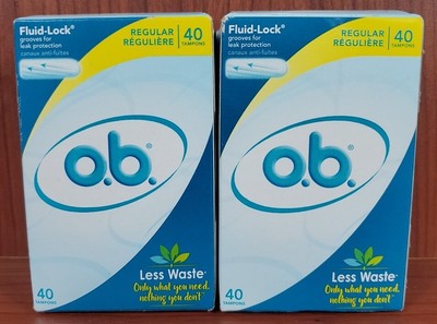 OB Applicator Free Fluid Lock Regular Tampons 40ct Lot of 2 o.b.