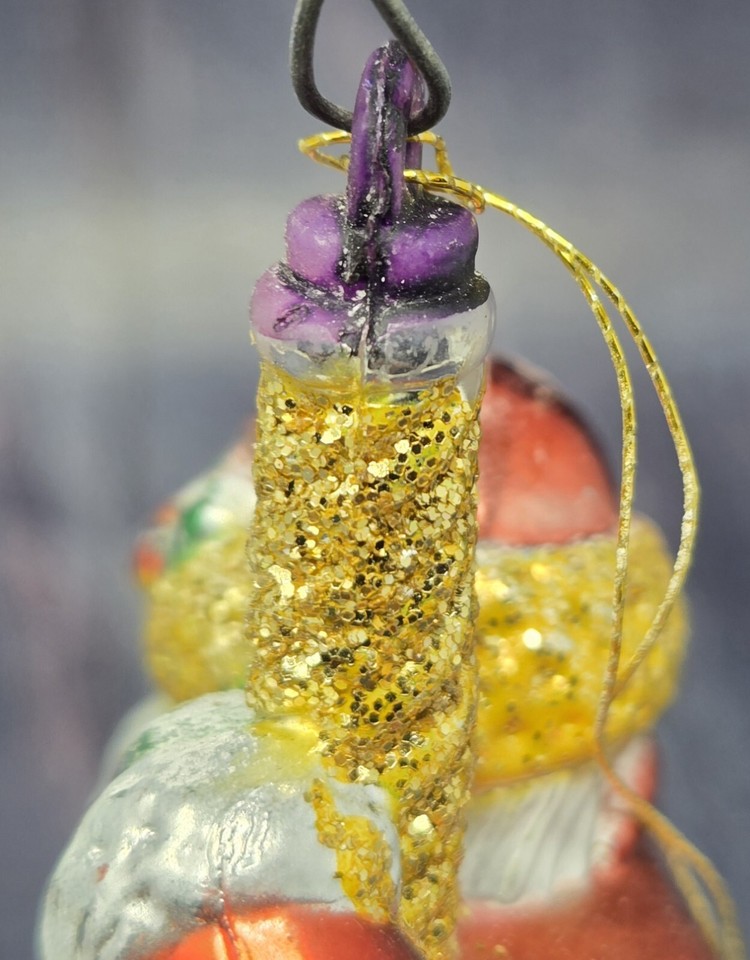 Vintage Glass Ornament Santa on Carousel Horses Merry Go Round Glitter