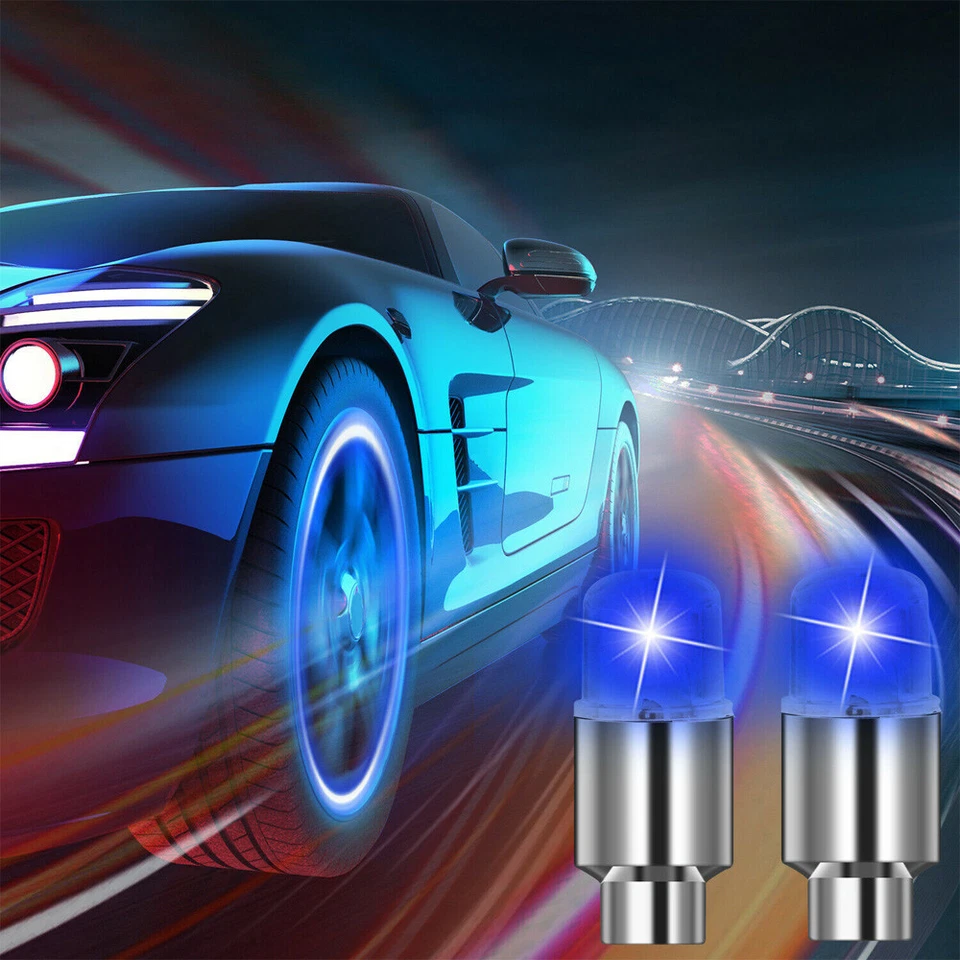 4x Blue Car Wheel Tire Tyre Air Valve Stem Cap Auto LED Light Caps Accessories - Image 4 of 4