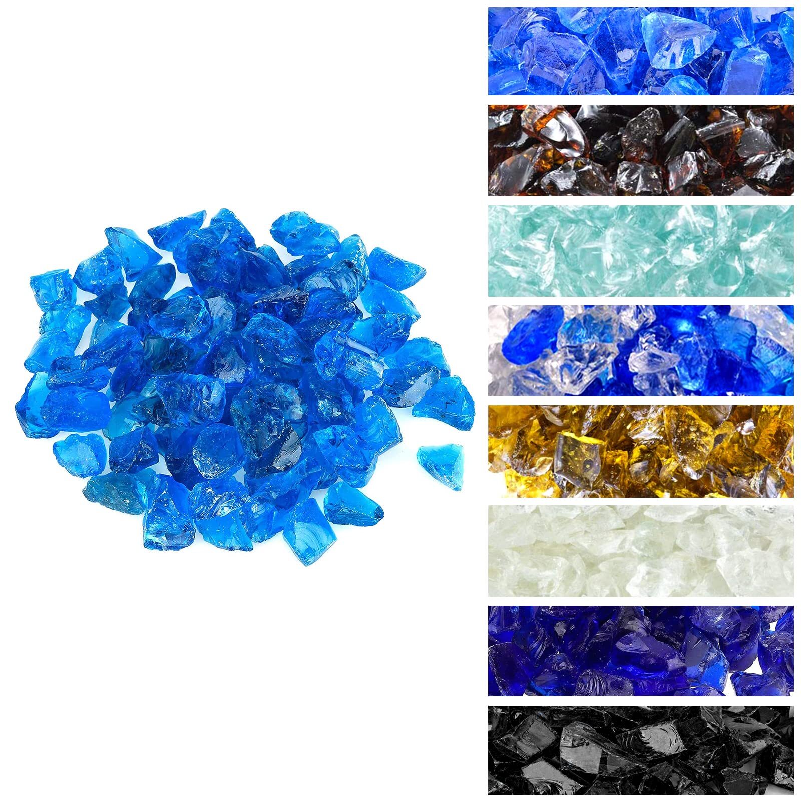 Crushed Fire Glass for Natural or Propane Fire Pit Fireplace and Landscaping ...