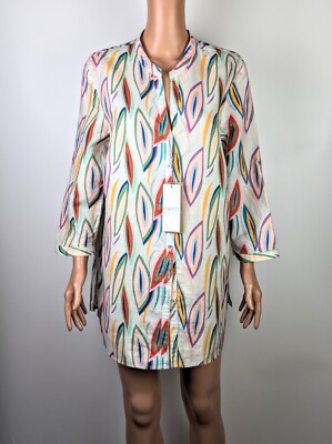 (NWT) ERFO Pure Women's Linen Multicolor Button Up Shirt/Blouse size EU 44