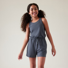 NWT Athleta Girl Play More Romper Youth Size Small/7 Gray Blue Sleeveless Shorts