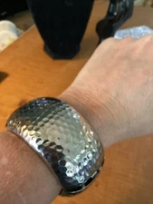 Design Silver  Tone Clamper Hinged Bangle Bracelet, Wide, Hammered Style