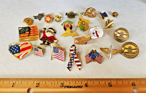 Lot of 20+ Lapel, Hat Pins Shriners, Aviation, US Flags, Santa, Mixed Misc.