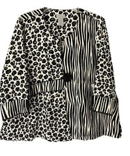 Multiples Jacket Womens Pxl Animal Print Button Front Round Neck 3/4 Sleeves Nwt