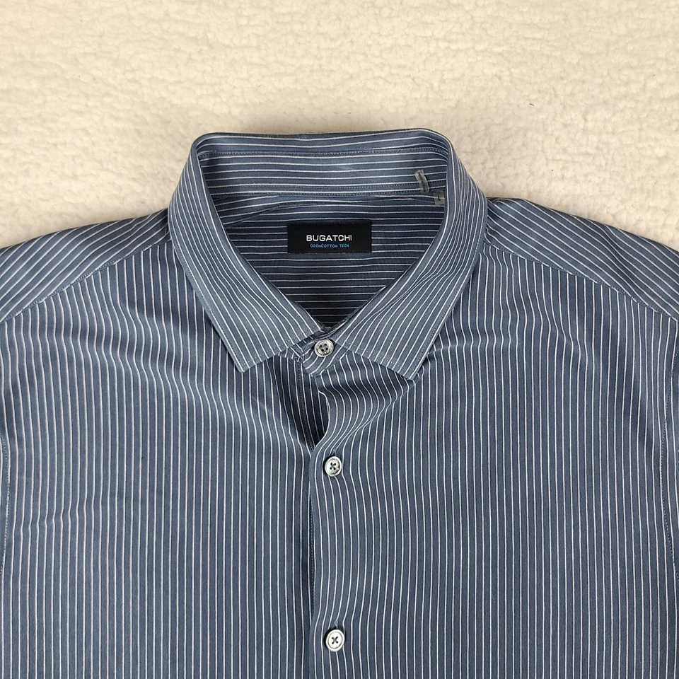 Camisa de vestir BUGATCHI para hombre grande azul Oooh algodón tecnología rendimiento abotonada Foto 3 de 4