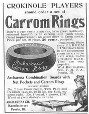 1898 CROKINOLE PLAYERS CARROM RINGS BY ARCHARENA CO. VINTAGE AD