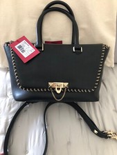 Valentino Demilune Chain Trimmed Black Leather Bag