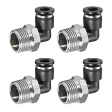 4 Pack Push to Connect Tube Male Elbow Fitting 90 Degree 1/4" OD x 3/8NPT Thread