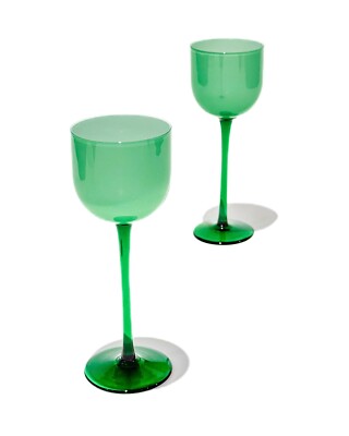 Paar grün & weiß gefasste Glaskelche, Carlo Moretti zugeschrieben, Murano