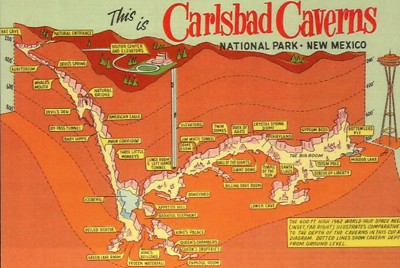 Map of Carlsbad Caverns National Park New Mexico, Compare Space Needle, Postcard