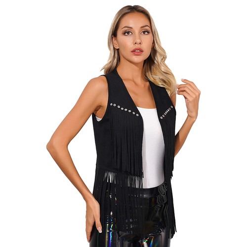 Women's Waistcoat Theme Vest Top Tassel Coats Vintage Jackets Fashion Costume - Picture 9 of 74