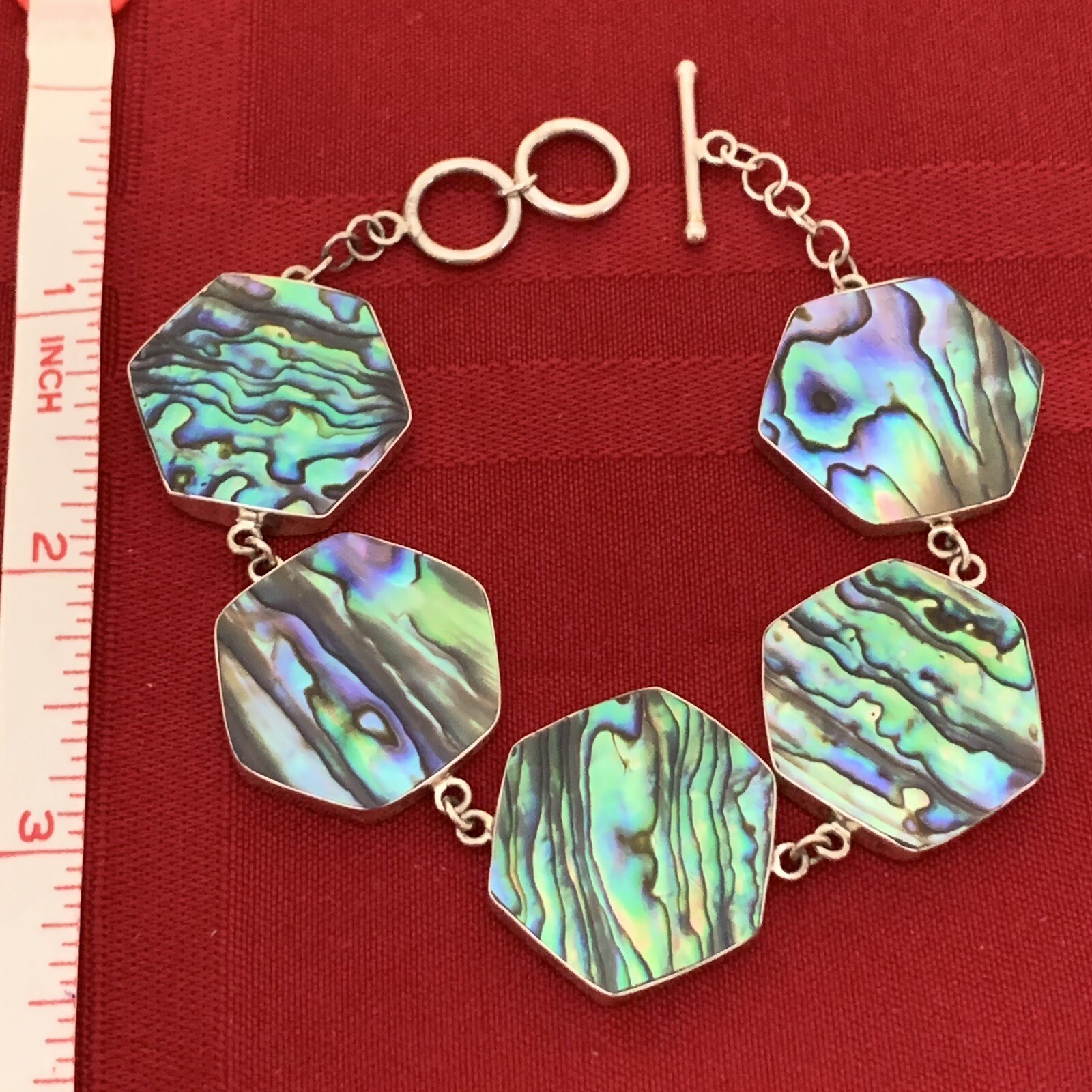 Sterling Silver Abalone Shell Link Toggle Bracele… - image 13