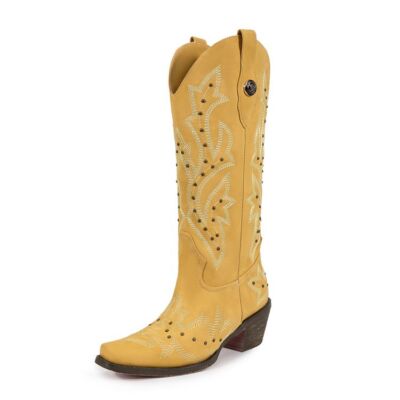 Women's Fashion Square Toe Embroidery Studs Block Heel Western Boots Shoes SUNS