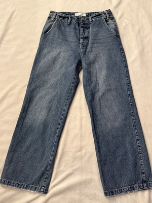 KanCan Button Fly Women's Blue Denim Jeans Medium Wash Patch Pocket Solid Cotton