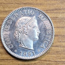 Switzerland 10 Rappen 1991 Choice Uncirculated Copper-Nickel  KM#23 Silver Color