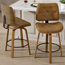 Bentwood Leather Bar Stools Set of 2 Swivel Bar Chair with Back 26" Bar Stools