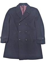 Vintage Greenwoods British DB Long Peacoat L/42 Navy Blue Wool