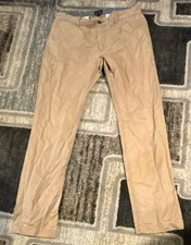 Men's Beige Flat Front Chino Pants Straight Leg Cotton Casual Solid Button Zip