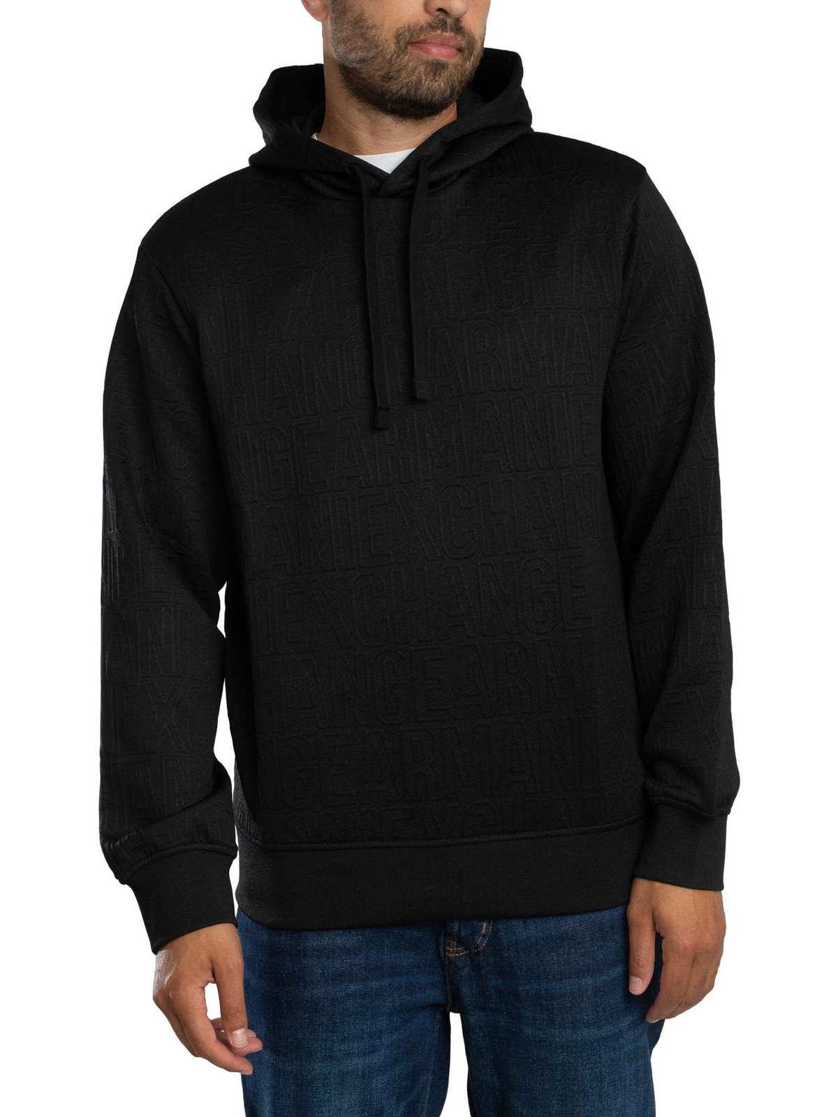 Armani Exchange Brand Pattern Pullover Hoodie, Black - XXL