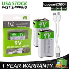 2x 9V 9 Volt Li-ion USB Rechargeable Battery 650mAh Lithium Ion  Charge Cable