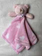 Baby Gear Pink Plush Bear White Hearts Security Blanket Baby Lovey Lovie Bow
