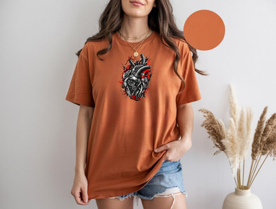 Mechanical Heart T-Shirt Cyberpunk Engine Graphic Tee Steampunk Style Shirt