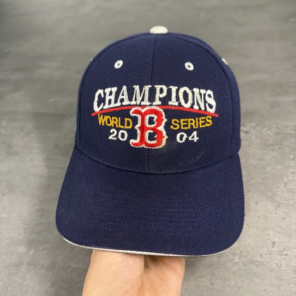 Boston Red Sox Hat Navy Red 04 World Series Champions Dad Adjust Strap Cap - Image 2 of 4