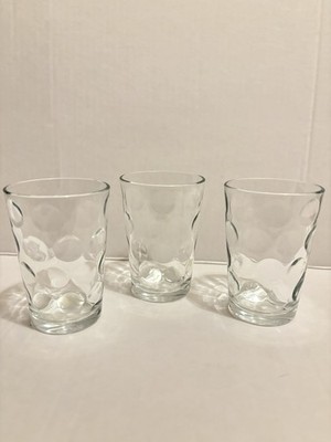 Vintage Set of 3 Pasabahce Thumbprint Optic Dot Tea Water Drinking Glasses  4 
