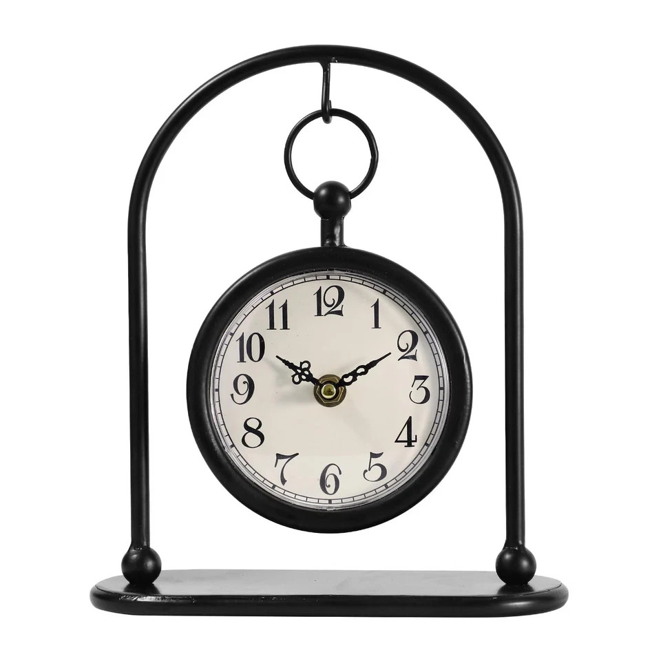 Vintage Metal Table Clock, Farmhouse Table Clock, Small Blac