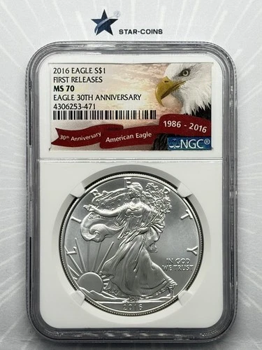 2016 Silver Eagle NGC MS70 Early Releases 30th Anniversary Label