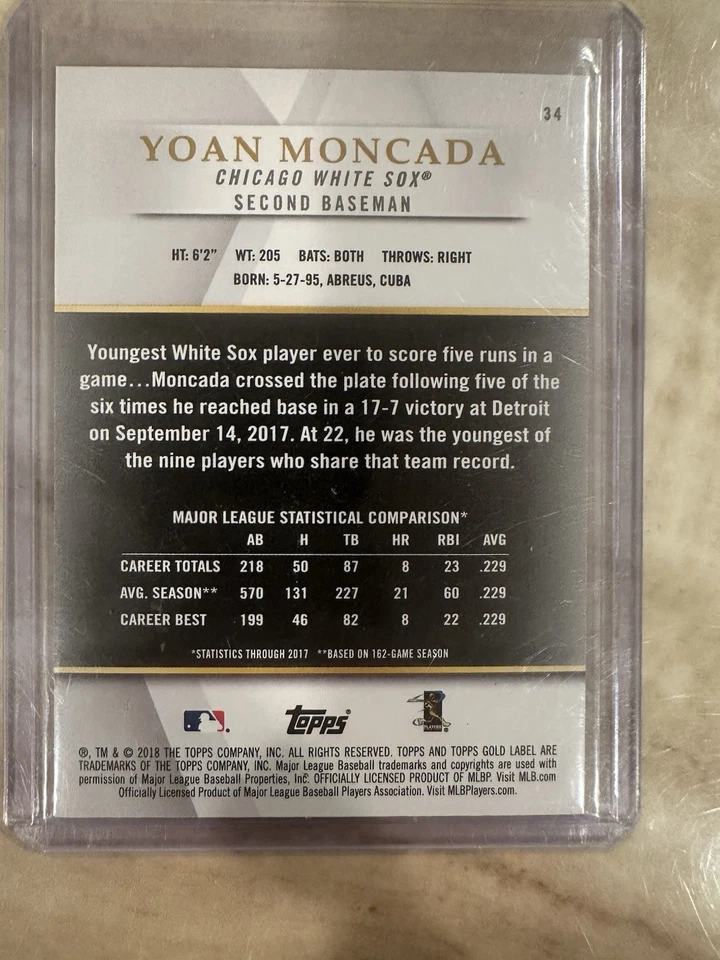 2018 Topps Gold Label - Yoan Moncada Class 3 And 1/1 - Image 3 of 4