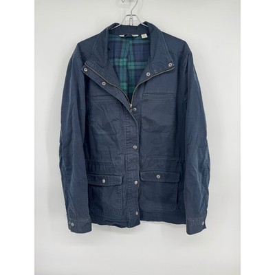 VTG LLBean Mens Navy Plaid Blanket Lined Field Barn Chore Coat Jacket Size XL