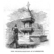 New Drinking Fountain at Scarborough - Antique Print 1860