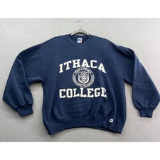 VTG Russell Athletic Sweatshirt Sz L Ithaca College Navy Blue Crewneck Pullover