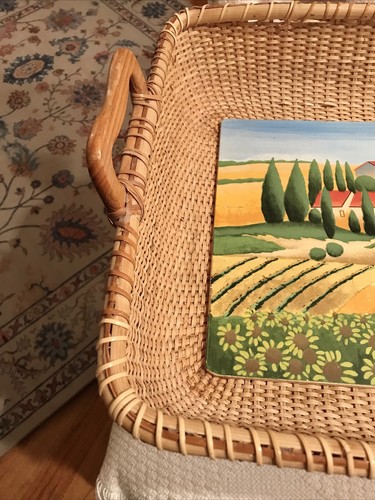 Nantucket Basket Rectangular Lg Serving Tray Handles 20 “x 15”x4” Pastoral Scene - Picture 7 of 12