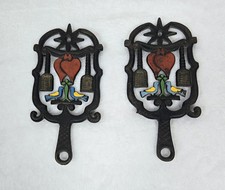 Vtg Wilton Painted Cast Iron Trivet With A Heart And Birds Lot Of 2 Cottagecore