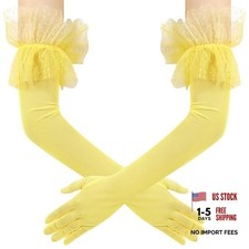 Women's Long Lace Opera Party Sheer Gloves Elbow Length Mesh Tulle Yellow