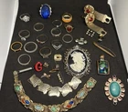 Vintage Costume Rhinestone Rings Brooch Bracelet Gold Tone Pendant Jewelry Lot