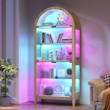RGB Arched Cabinet with Glass Doors and Removable shelves,Bookcase with Dynamic