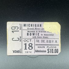 DAVID BOWIE CONCERT TICKET STUB OCT 18, 1974  GRAND RIVER, MICHIGAN